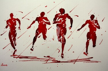 Desenho intitulada "arrivee-100m-rio-20…" por Henri Ibara, Obras de arte originais, Tinta