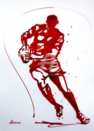 Dessin intitulée "Rugby N°47" par Henri Ibara, Œuvre d'art originale, Encre