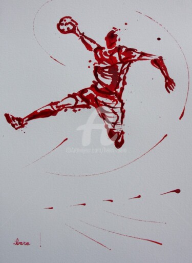 Dessin intitulée "handball-n-5-dessin…" par Henri Ibara, Œuvre d'art originale, Encre