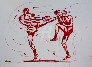 Dessin intitulée "boxe-tai-dessin-d-i…" par Henri Ibara, Œuvre d'art originale, Encre