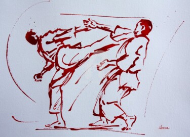 Zeichnungen mit dem Titel "Karaté N°3" von Henri Ibara, Original-Kunstwerk, Tinte