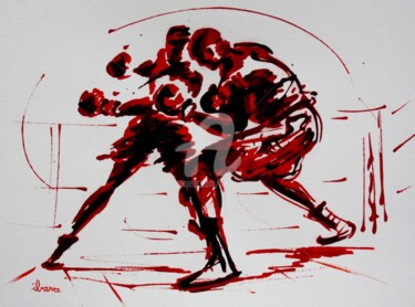 Disegno intitolato "boxe-n-8-dessin à l…" da Henri Ibara, Opera d'arte originale, Inchiostro