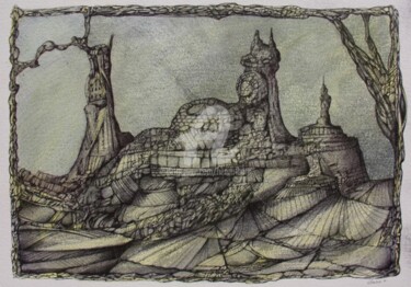 Dessin intitulée "ville-minerale-n-5-…" par Henri Ibara, Œuvre d'art originale, Encre