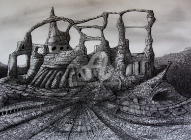 Dessin intitulée "ville-minerale-n-12…" par Henri Ibara, Œuvre d'art originale, Encre