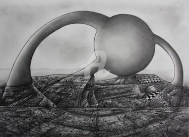 Dessin intitulée "ville-minerale-n-28…" par Henri Ibara, Œuvre d'art originale, Encre