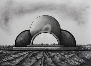 Dessin intitulée "Ville minérale N°34" par Henri Ibara, Œuvre d'art originale, Encre
