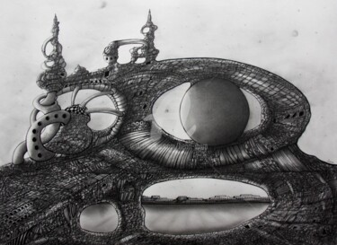 Desenho intitulada "Ville minérale N°36" por Henri Ibara, Obras de arte originais, Tinta