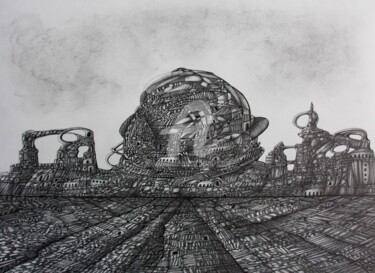 Dessin intitulée "Ville minérale N°40" par Henri Ibara, Œuvre d'art originale, Encre