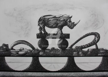 Desenho intitulada "ville-minérale N°47" por Henri Ibara, Obras de arte originais, Tinta