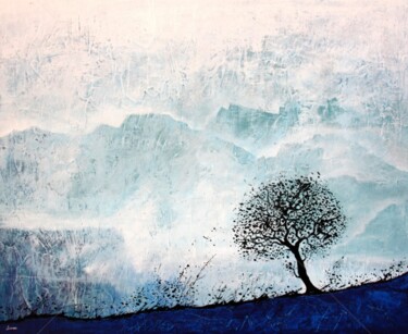 Painting titled "arbre-noir-et-deser…" by Henri Ibara, Original Artwork, Acrylic