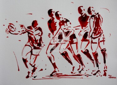 Dessin intitulée "Rugby N°50" par Henri Ibara, Œuvre d'art originale, Encre