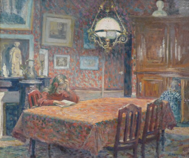 Painting titled "Sous la Lampe" by Henri Lebasque, Original Artwork, Oil