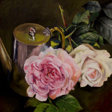Peinture intitulée "Les deux roses" par Henri Lequerré, Œuvre d'art originale, Huile