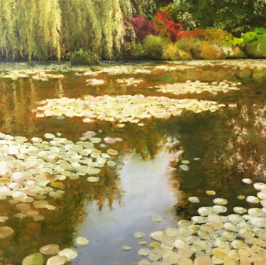 Painting titled ""À Giverny"" by Henri Lequerré, Original Artwork, Oil