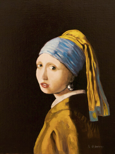 Malerei mit dem Titel "La fille à la perle…" von Henri Odabas, Original-Kunstwerk, Öl