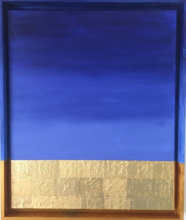 Pintura intitulada "bleu et or (plage)" por Henri Papillon, Obras de arte originais, Óleo