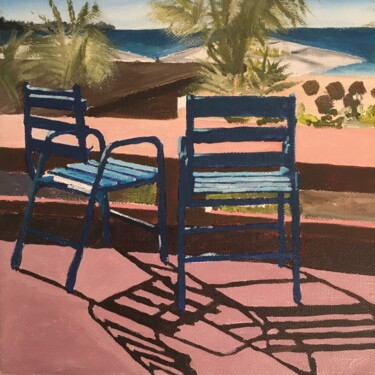 Schilderij getiteld "chaises bleue 02" door Henri Papillon, Origineel Kunstwerk, Olie