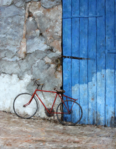 Картина под названием "La vieille bicyclet…" - Henri Remi, Подлинное произведение искусства, Масло