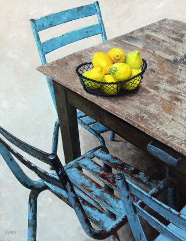 Peinture intitulée "Citrons et vieilles…" par Henri Remi, Œuvre d'art originale, Huile