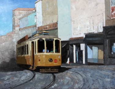 Malerei mit dem Titel "Le Tramway de Porto" von Henri Remi, Original-Kunstwerk, Öl
