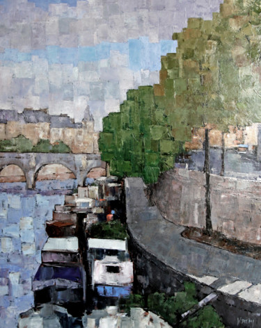 Картина под названием "Quais de Seine au P…" - Henri Remi, Подлинное произведение искусства, Масло