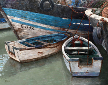 Painting titled "Les deux barques" by Henri Remi, Original Artwork, Oil