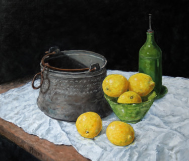 Malarstwo zatytułowany „Citrons et chaudron” autorstwa Henri Remi, Oryginalna praca, Olej