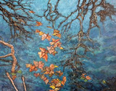 Painting titled "Feuilles et Reflets" by Henri Remi, Original Artwork, Oil