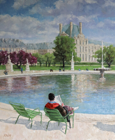 Pintura intitulada "Jardin des Tuilerie…" por Henri Remi, Obras de arte originais, Óleo