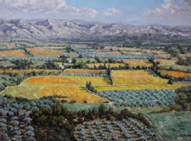 Painting titled "Vue des Alpilles en…" by Henri Remi, Original Artwork, Oil