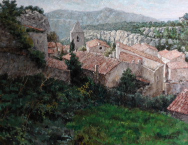 Peinture intitulée "Le vieux village de…" par Henri Remi, Œuvre d'art originale, Huile