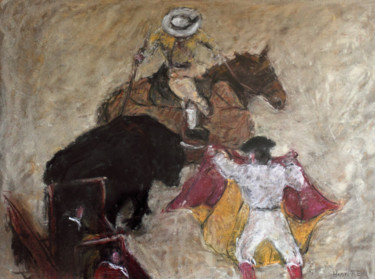 Malerei mit dem Titel "Corrida dans les Ar…" von Henri Remi, Original-Kunstwerk, Pastell