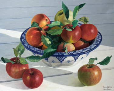 Peinture intitulée "Pommes du jardin" par Henri Remi, Œuvre d'art originale, Huile