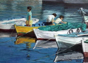 Malerei mit dem Titel "Petits pêcheurs dan…" von Henri Remi, Original-Kunstwerk, Öl