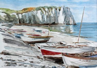 Peinture intitulée "Les falaises d'Etre…" par Henri Remi, Œuvre d'art originale, Aquarelle