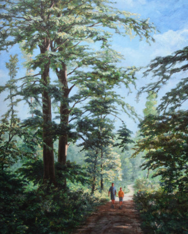 Painting titled "Balade en forêt de…" by Henri Remi, Original Artwork, Oil