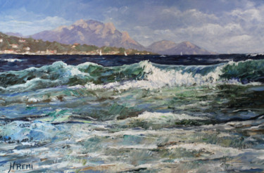 Peinture intitulée "La vague" par Henri Remi, Œuvre d'art originale, Huile