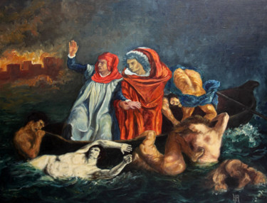Peinture intitulée "Dante et Virgile au…" par Henri Remi, Œuvre d'art originale, Huile
