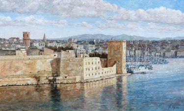 Schilderij getiteld "Vieux Port de Marse…" door Henri Remi, Origineel Kunstwerk, Olie