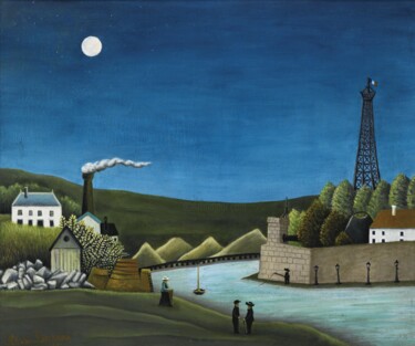 Pintura titulada "La Seine à Suresnes" por Henri Rousseau, Obra de arte original, Oleo