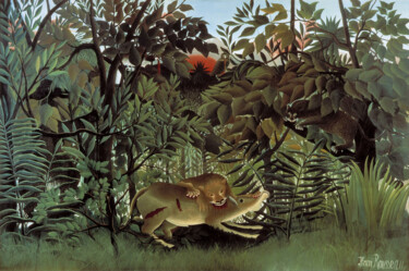 Malerei mit dem Titel "Le lion, ayant faim…" von Henri Rousseau, Original-Kunstwerk, Öl