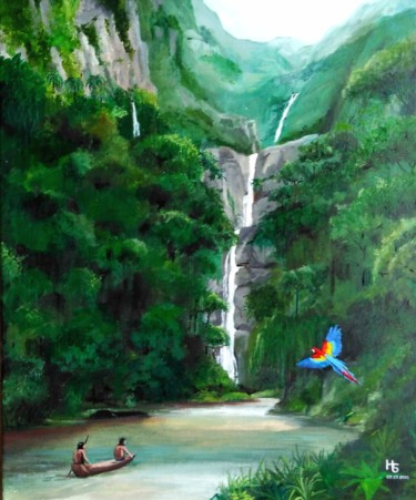 Painting titled "La cascade" by Henri Sacchi, Original Artwork, Acrylic