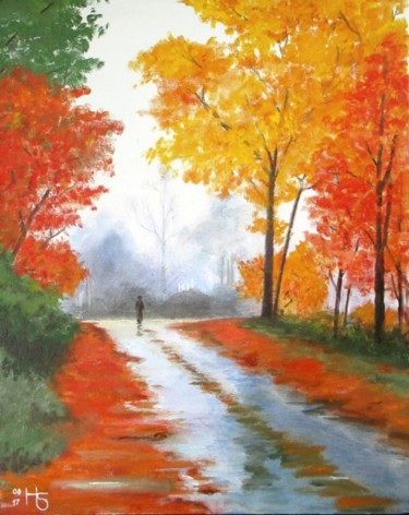 Peinture intitulée "promenade d'automne" par Henri Sacchi, Œuvre d'art originale, Acrylique