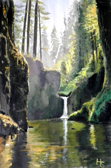 Pintura intitulada "Cascade" por Henri Sacchi, Obras de arte originais, Guache