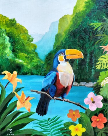 Painting titled "LE TOUCAN" by Henri Sacchi, Original Artwork, Acrylic