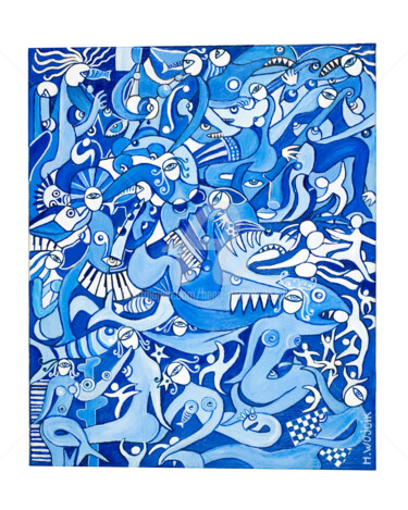 Malerei mit dem Titel "Sirènes en Danger" von Henri Wojcik, Original-Kunstwerk, Acryl Auf Keilrahmen aus Holz montiert