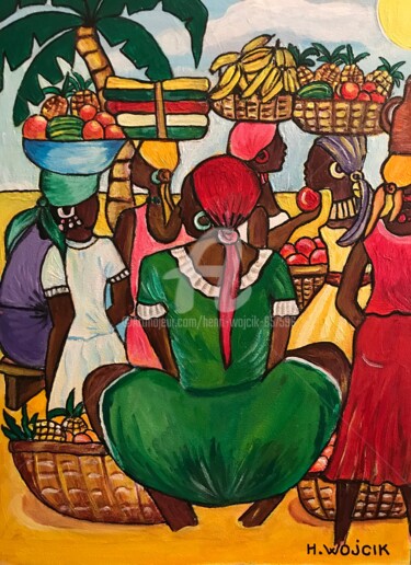 Painting titled "Marché aux fruits" by Henri Wojcik, Original Artwork, Acrylic