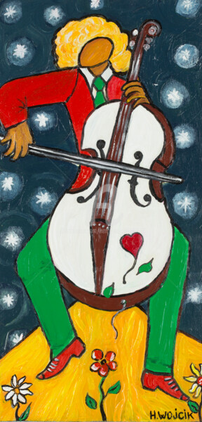 Картина под названием "Le Violoncelliste" - Henri Wojcik, Подлинное произведение искусства, Акрил