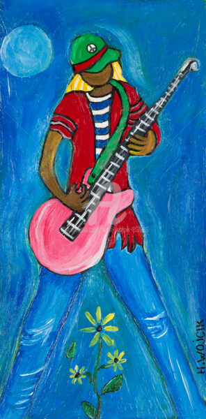 Painting titled "Le Guitariste" by Henri Wojcik, Original Artwork, Acrylic