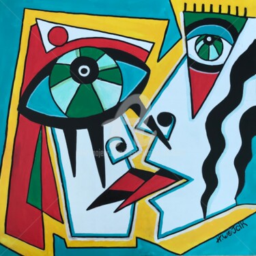 Peinture intitulée "LE BAISER" par Henri Wojcik, Œuvre d'art originale, Acrylique
